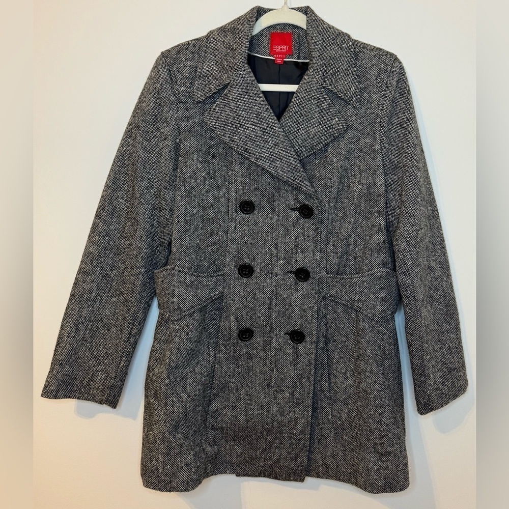 Esprit Vintage Women’s Double-Breasted Wool Blend Tweed Pea Coat Size M